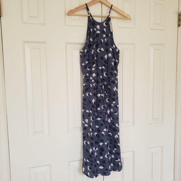 Loft Dusky Blue Floral Dress - Spaghetti straps and tie waist. Size XS - Picture 4 of 13